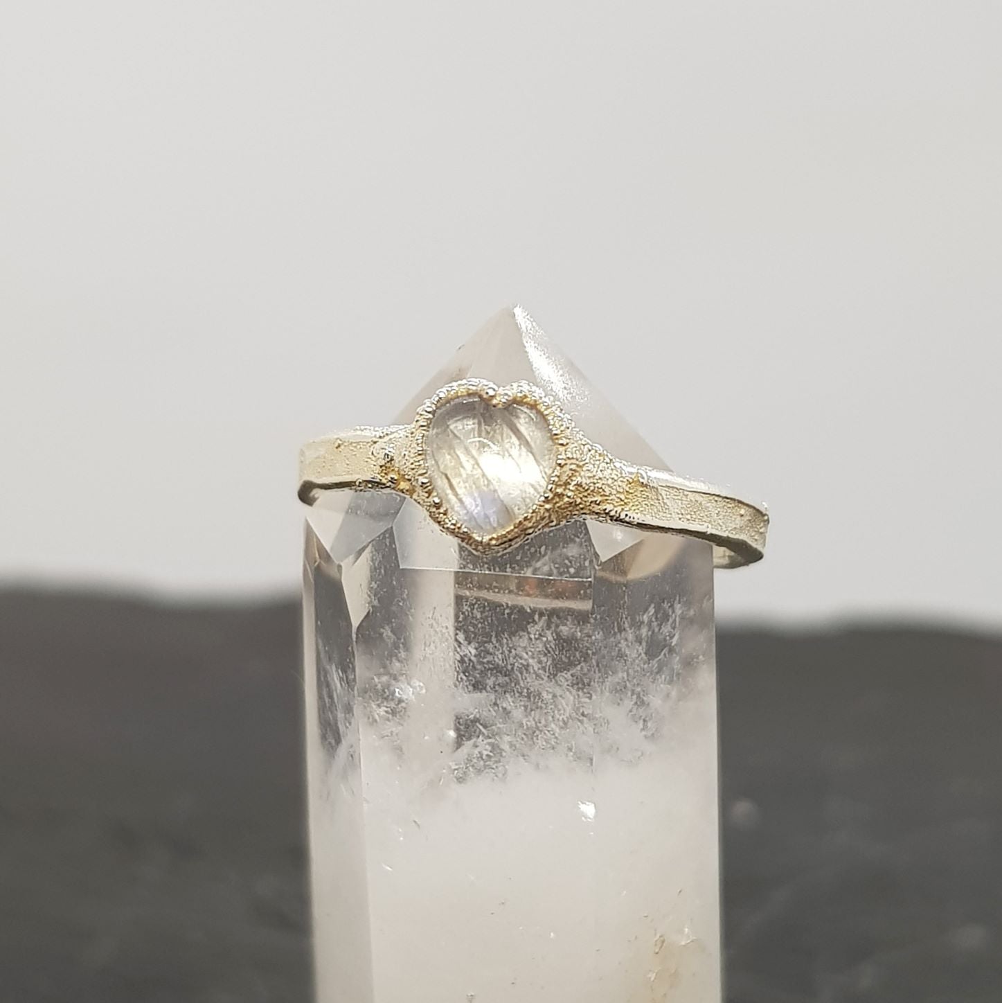 moonstone heart electroformed silver ring