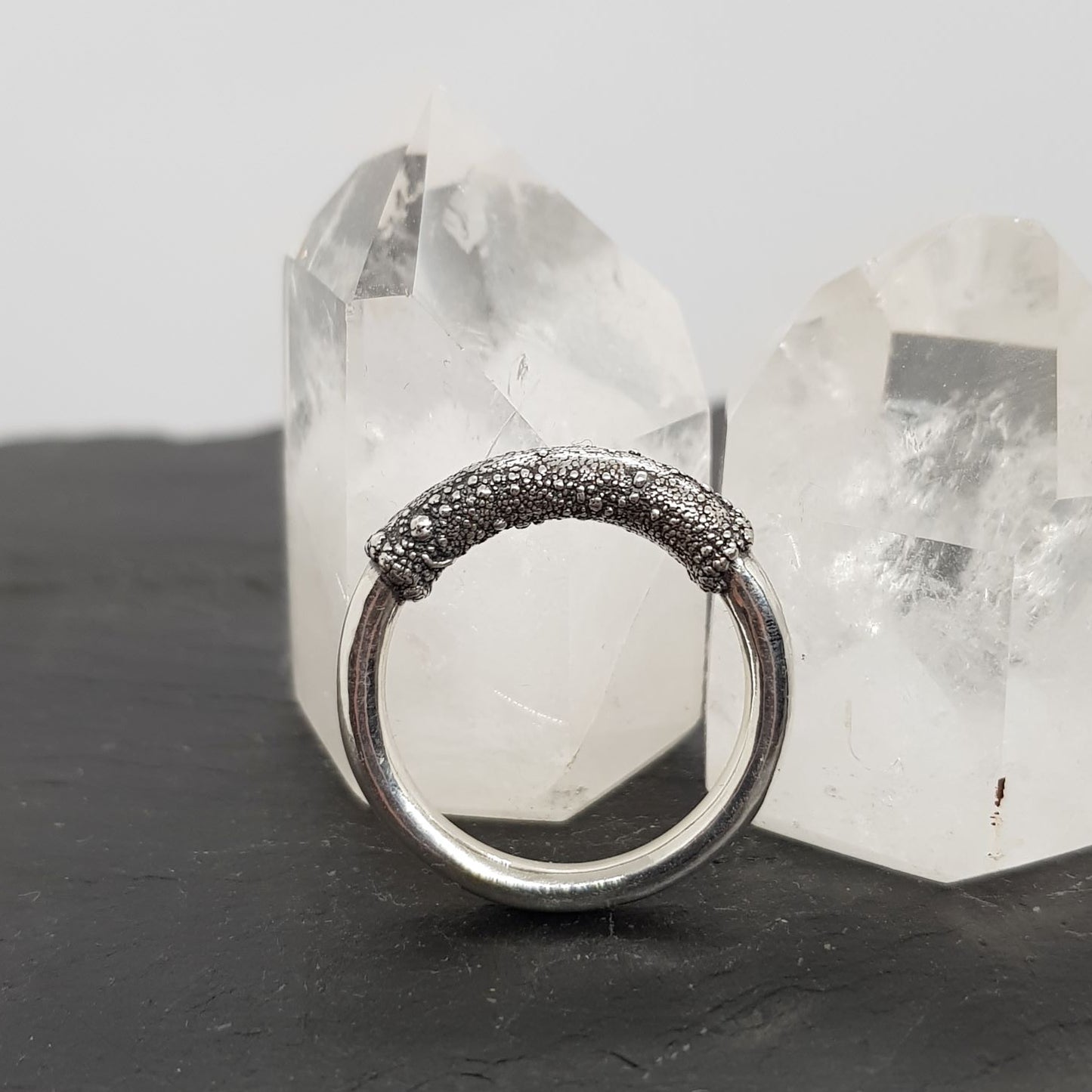 organic recycled silver chunky textured ring