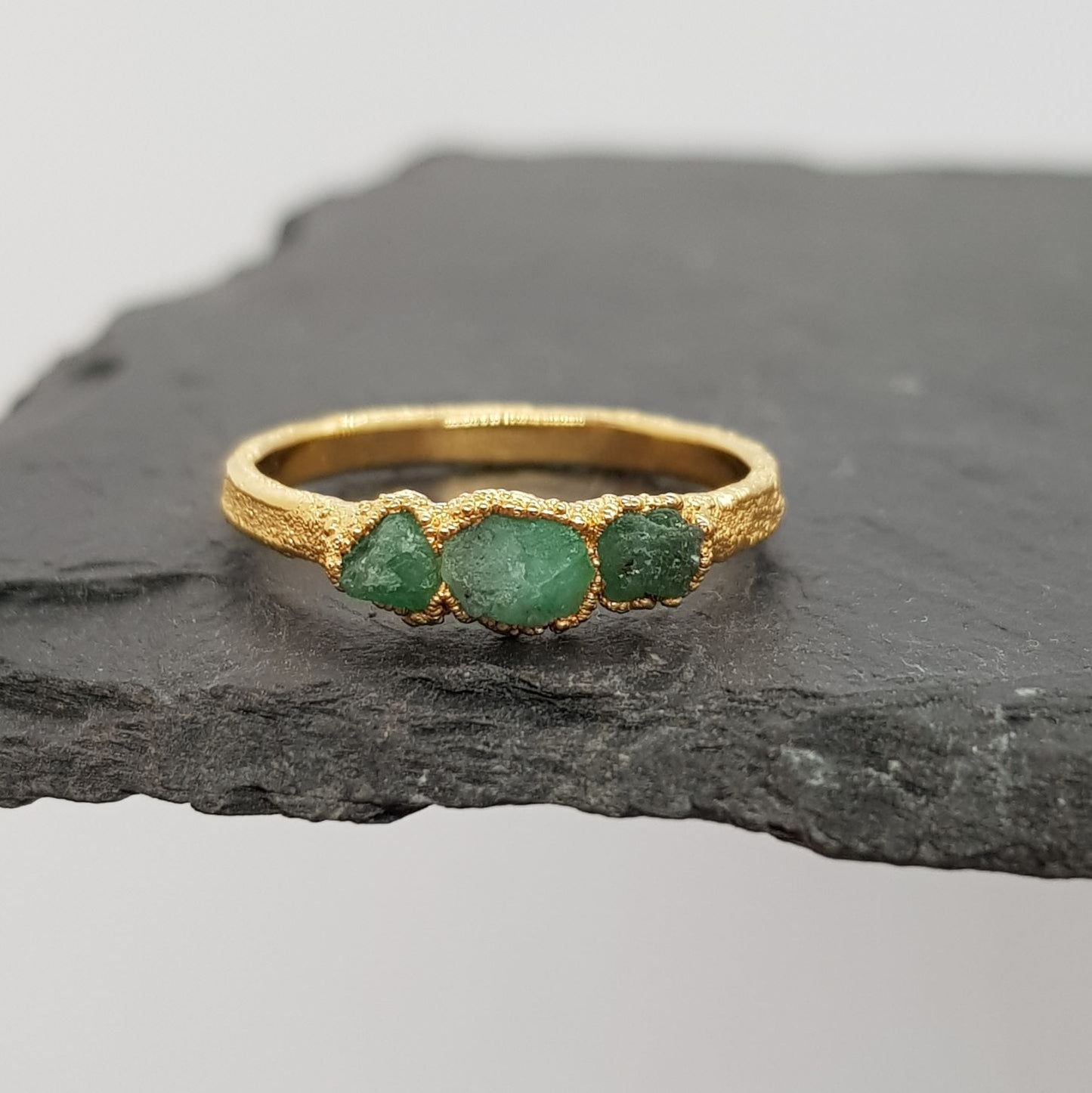 triple raw emerald gold ring