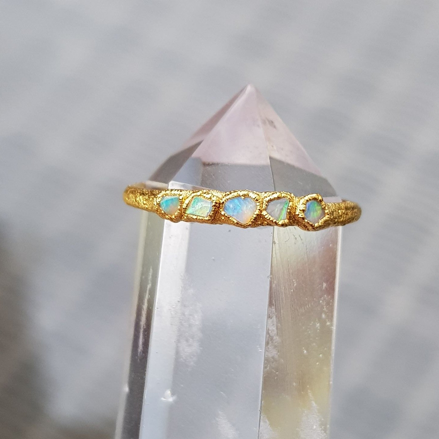 multi raw opal gold ring