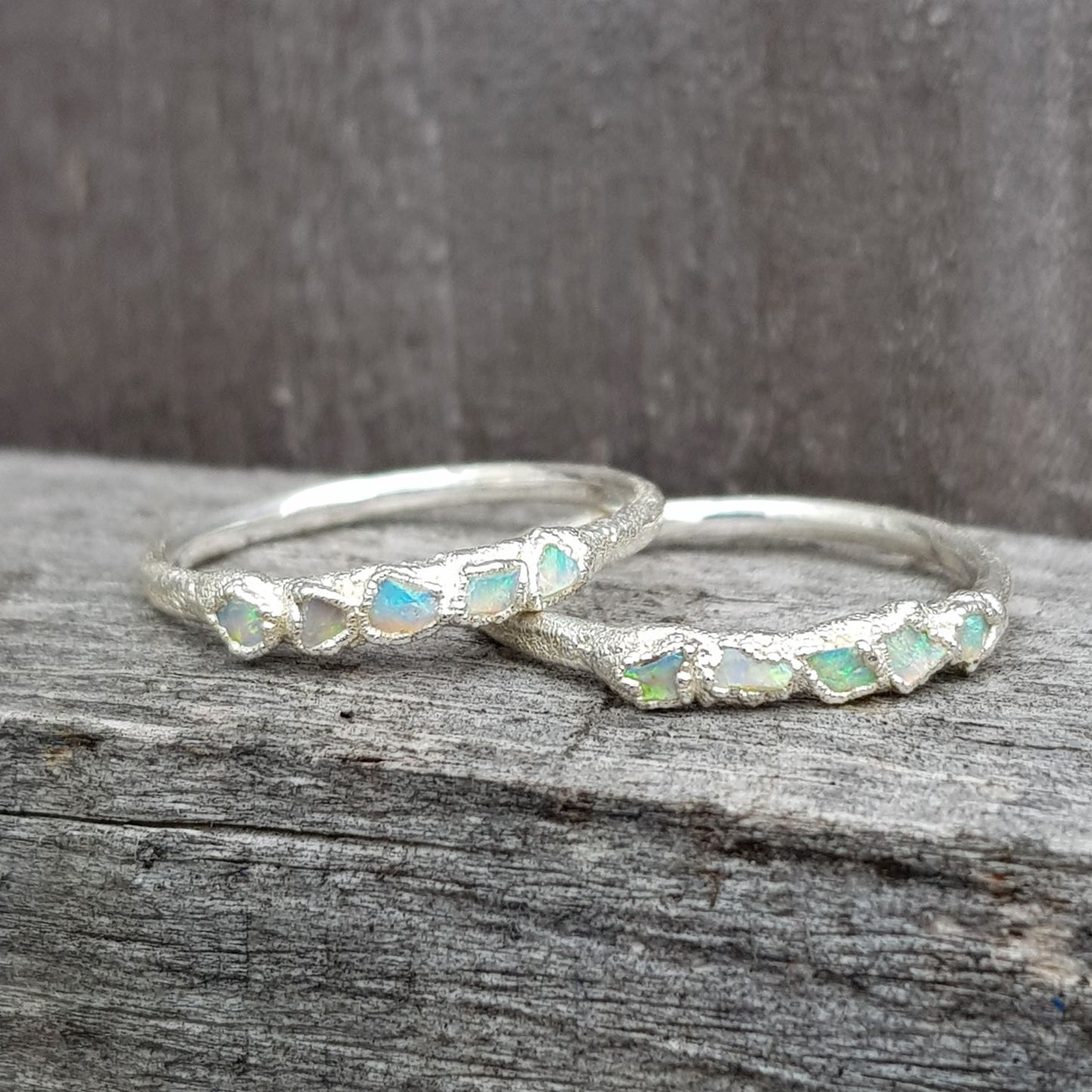 multi raw opal silver ring