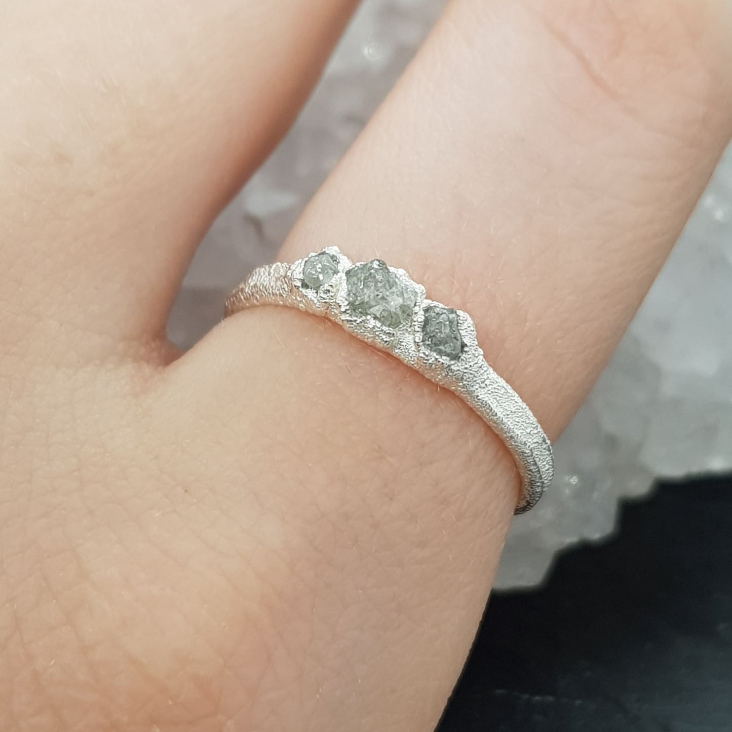 Triple Raw White Diamond Ring