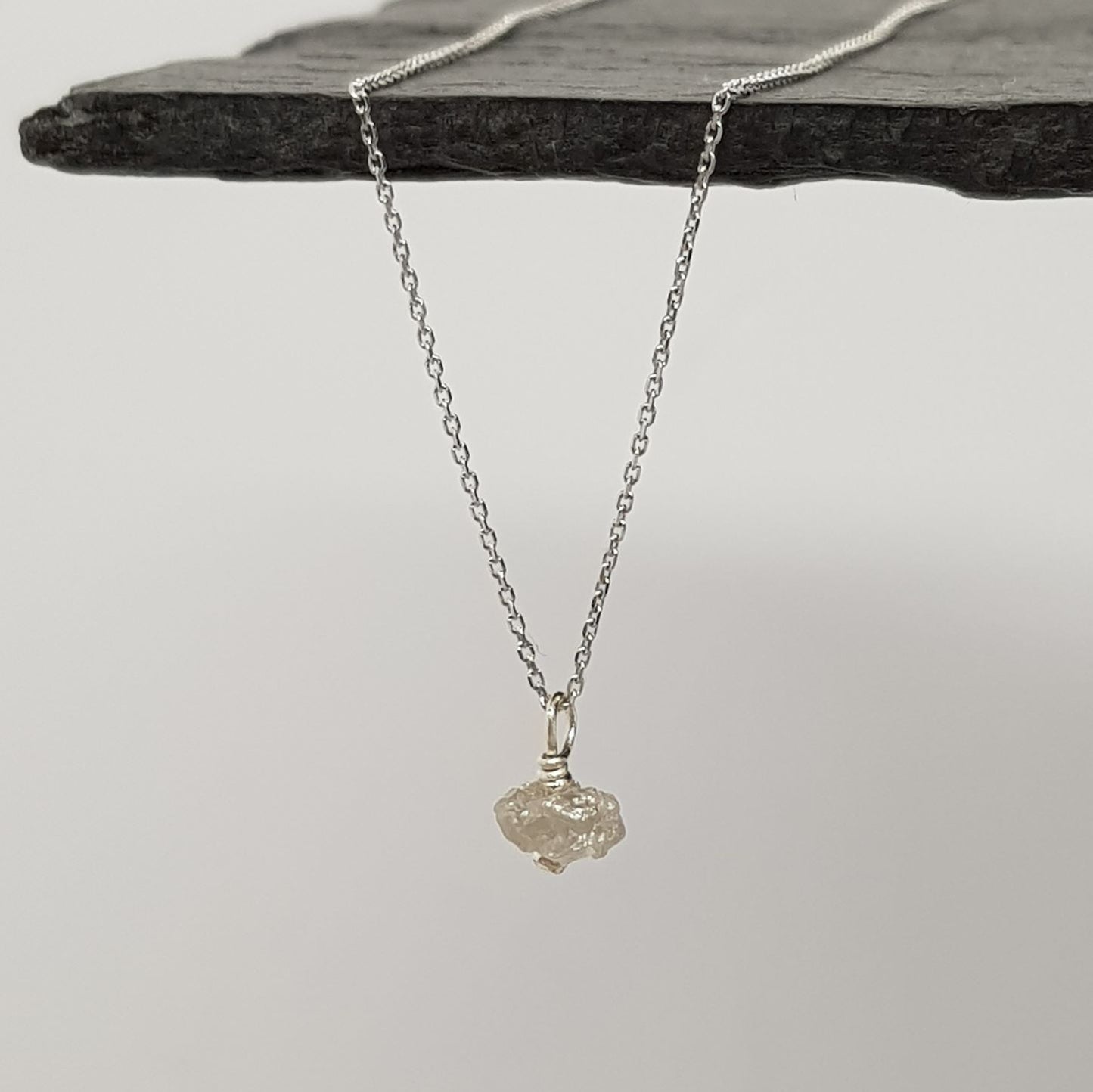 raw white diamond on 9ct white gold chain