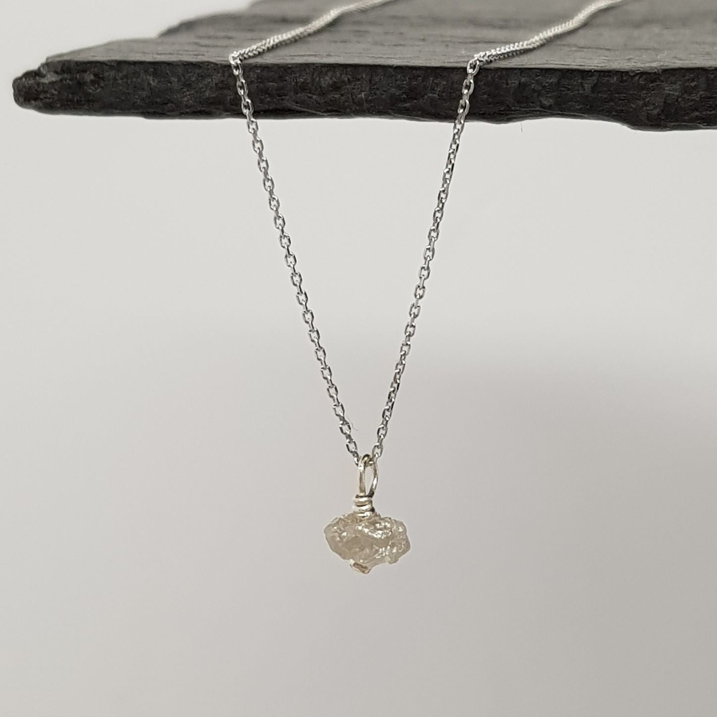 raw white diamond on 9ct white gold chain
