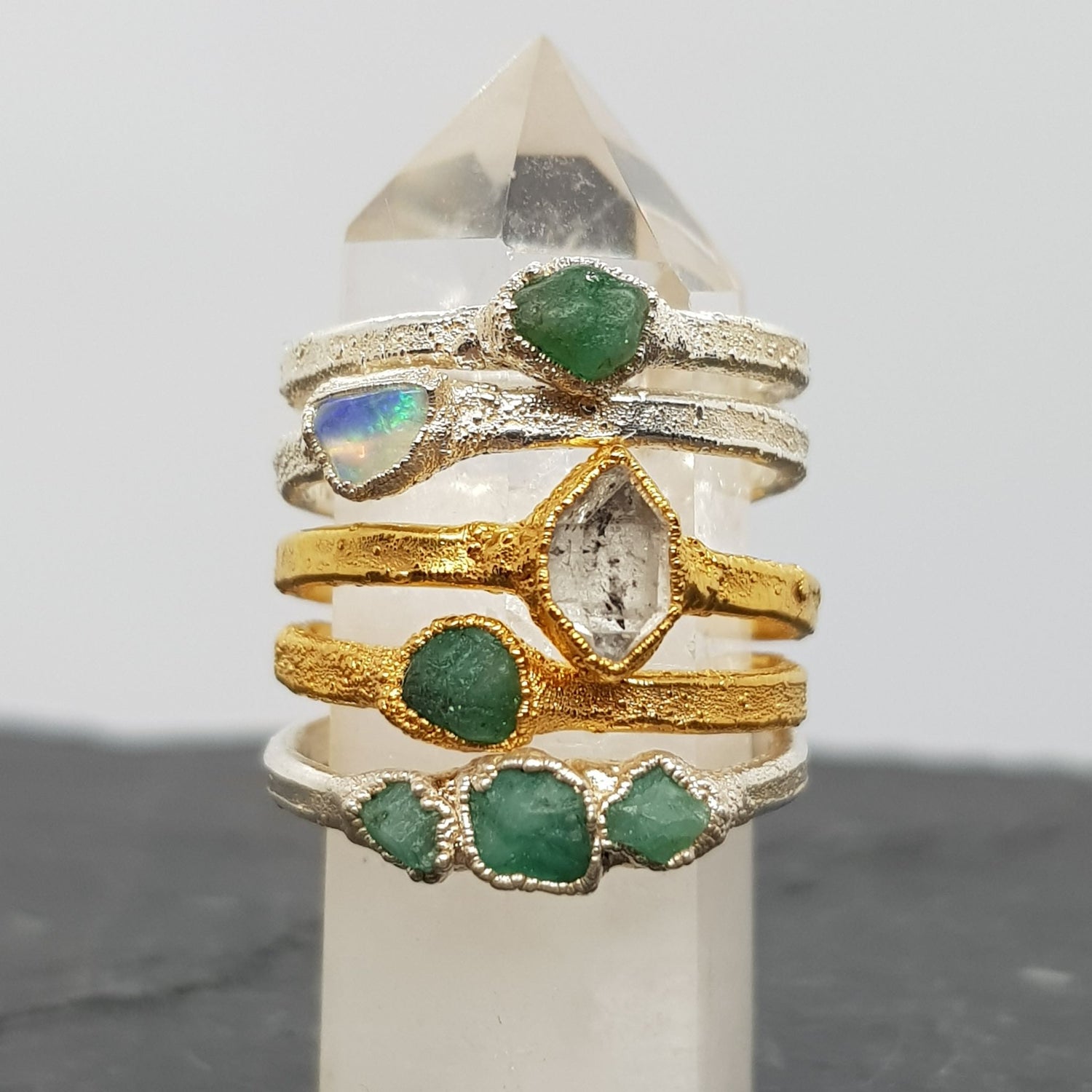 raw gemstone electroformed rings