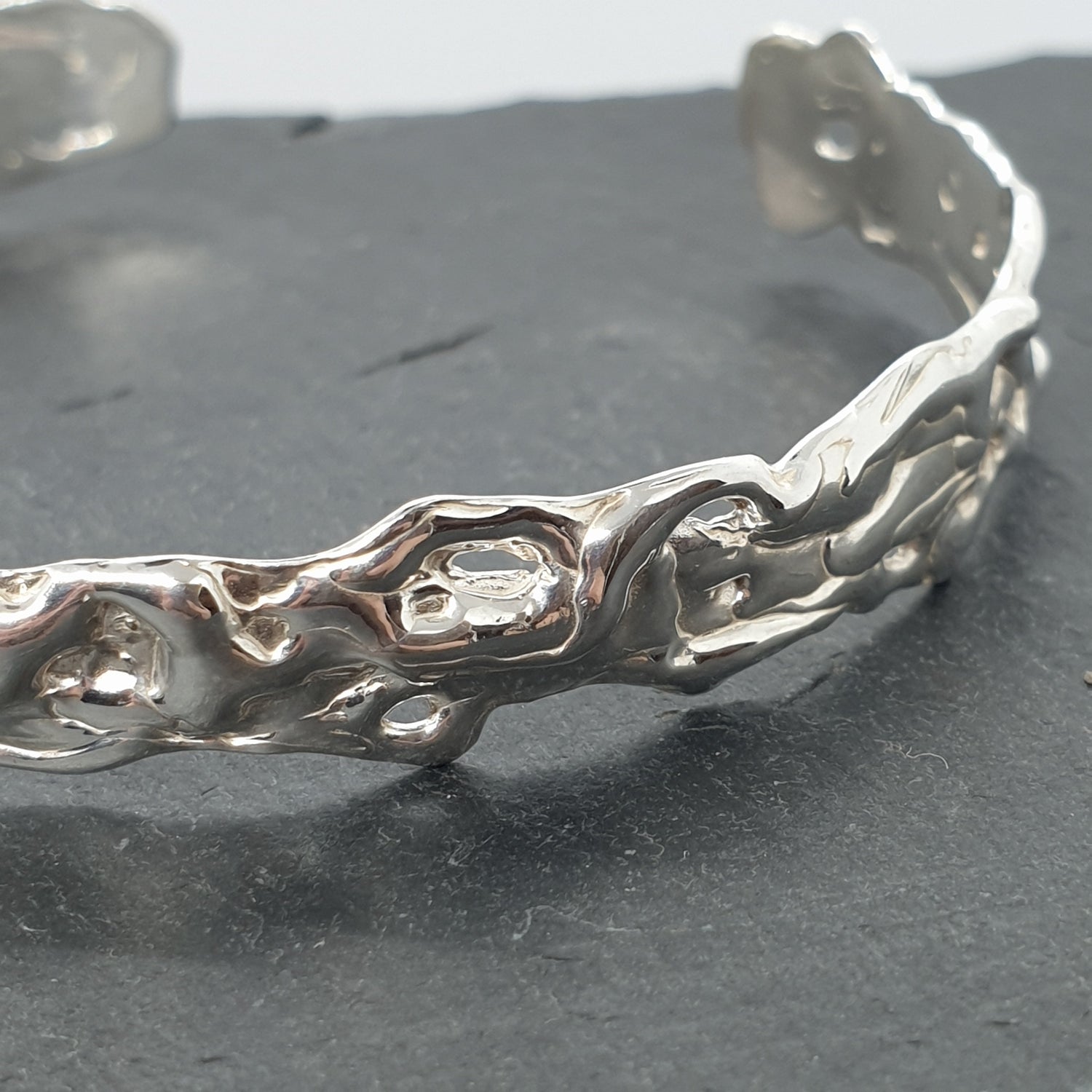 molten sterling silver cuff bracelet handmade by Jo Cooper
