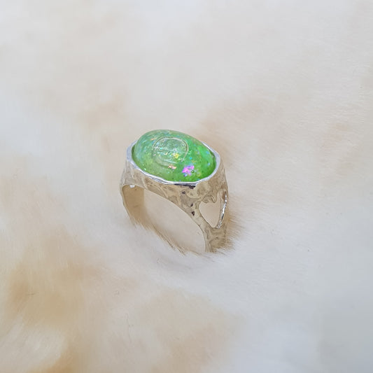 bubble shaker ring neon green sterling silver