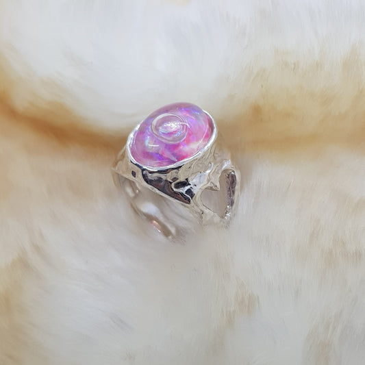 pink bubble ring with sterling silver heart
