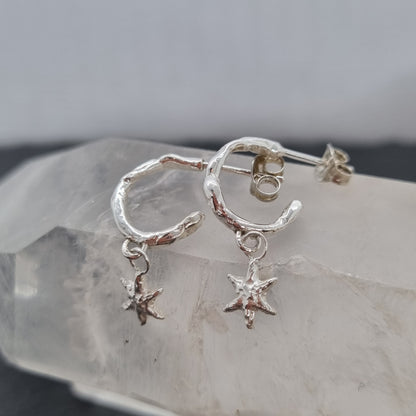 Tiny Molten Star Hoop Earrings