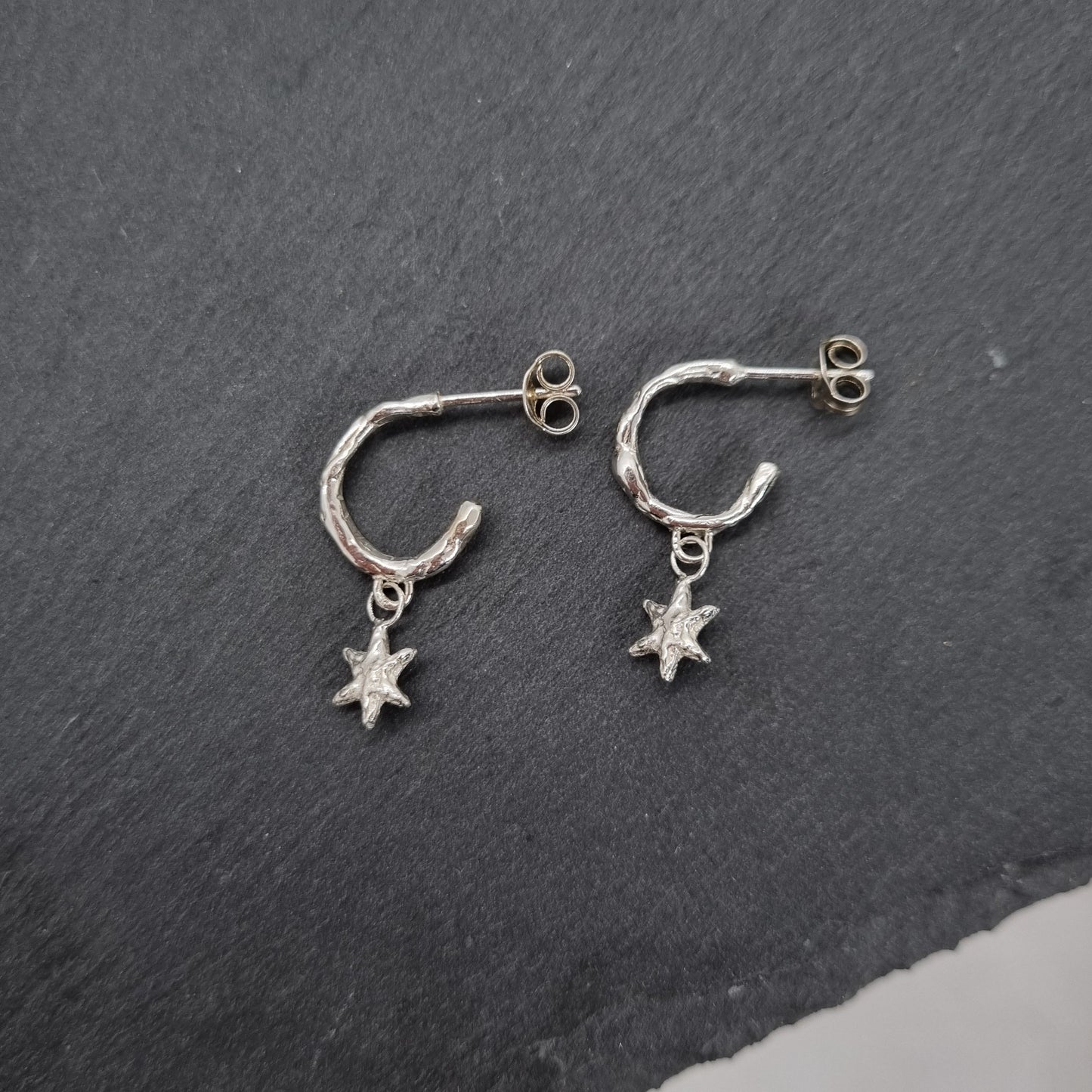 Tiny Molten Star Hoop Earrings