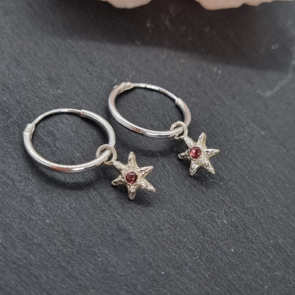 Tiny Molten Star Pink Tourmaline Hoop Earrings