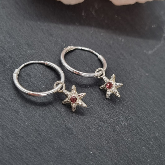 Tiny Molten Star Pink Tourmaline Hoop Earrings