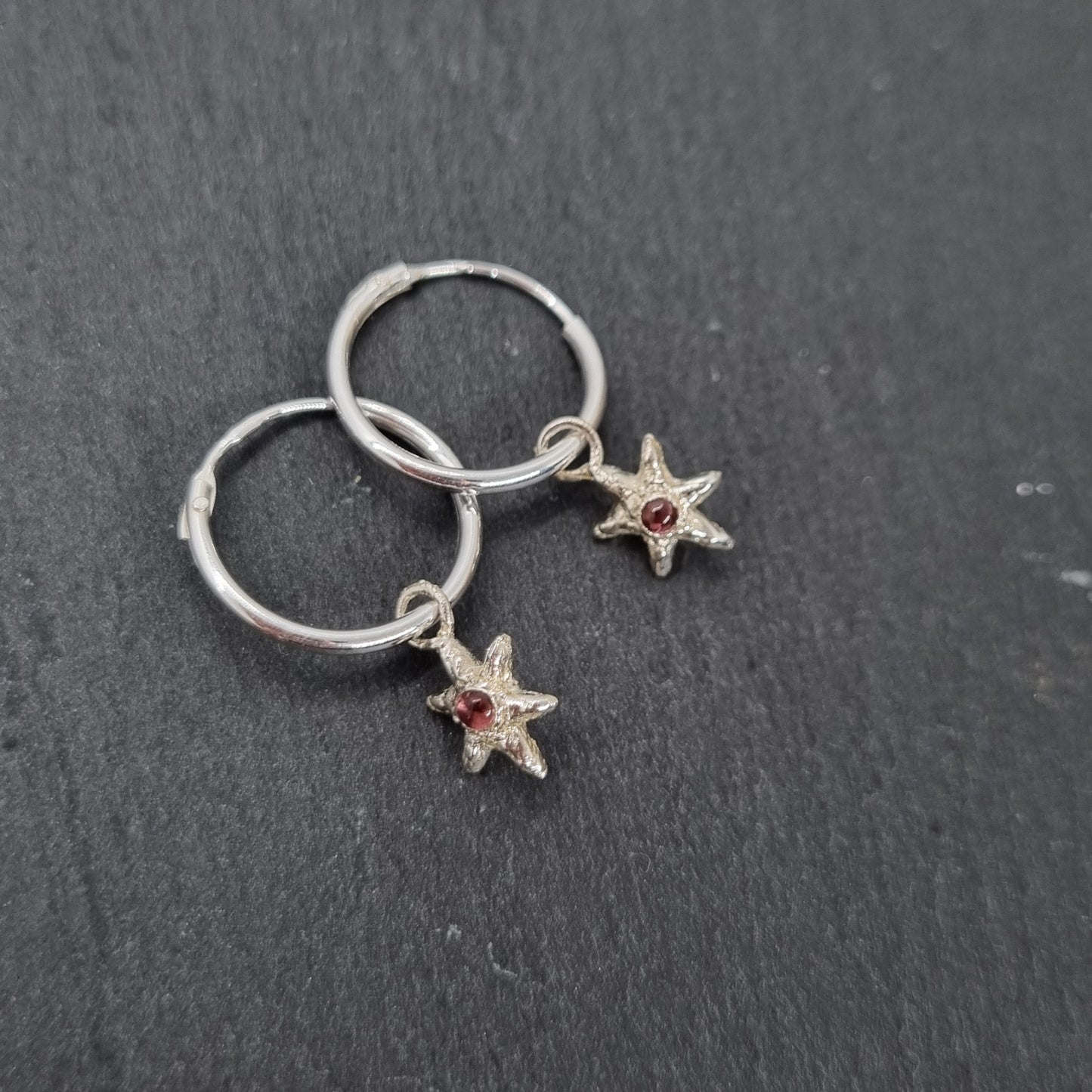 Tiny Molten Star Pink Tourmaline Hoop Earrings