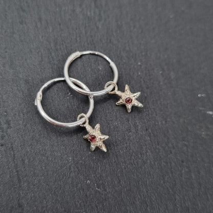 Tiny Molten Star Pink Tourmaline Hoop Earrings