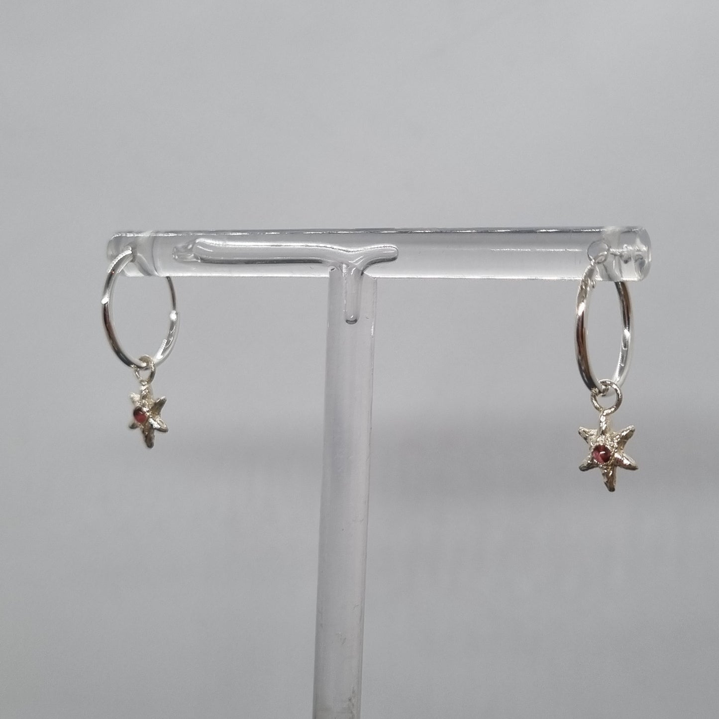 Tiny Molten Star Pink Tourmaline Hoop Earrings