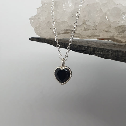 black spinel heart sterling silver necklace