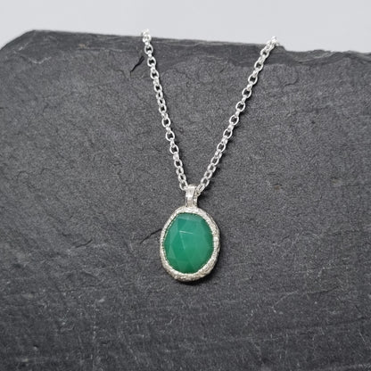 Electroformed Silver Freeform green Gemstone necklace handmade by Jo Cooper Jewellery