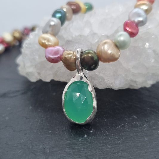 Chrysoprase and Multi Coloured Pearl Necklace