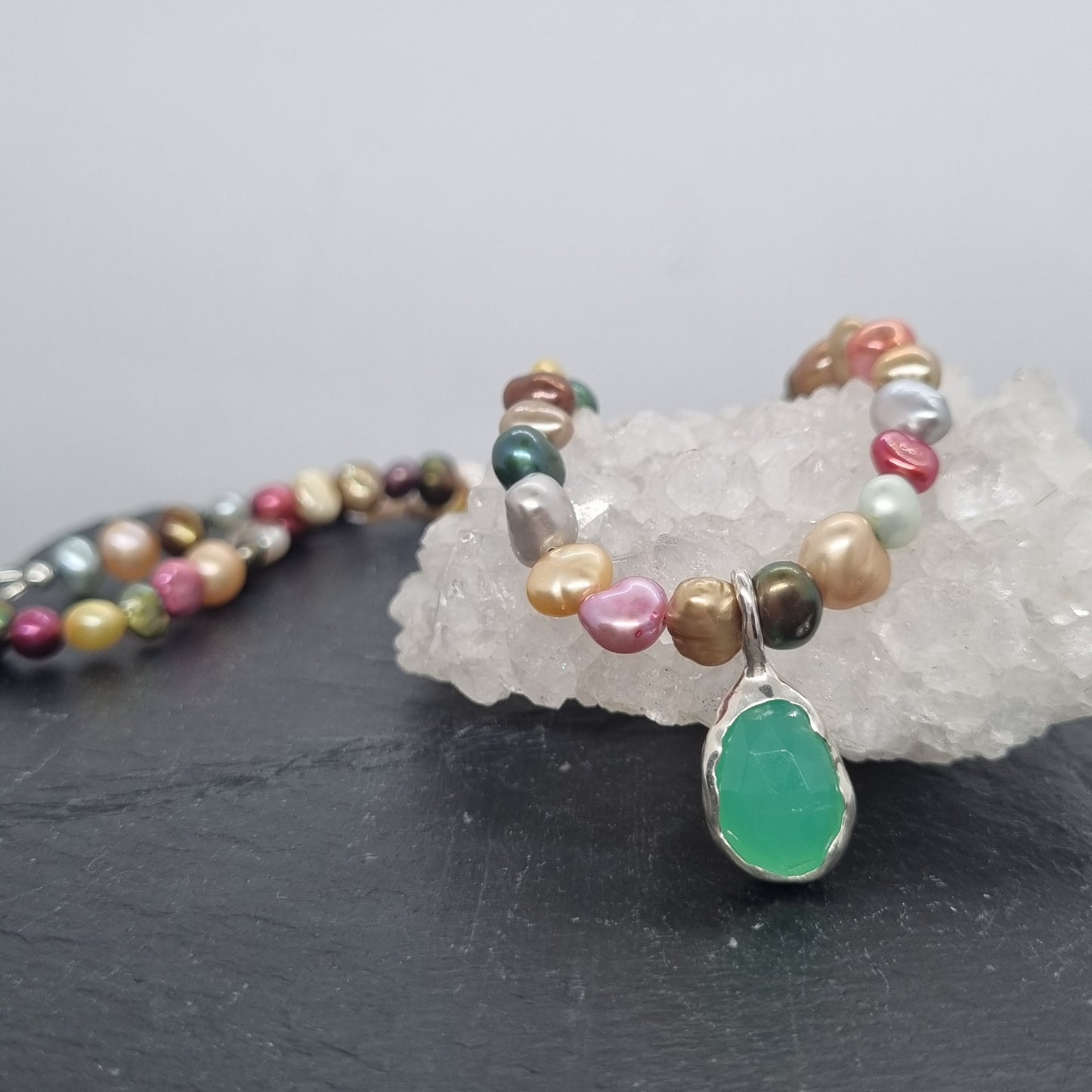 Chrysoprase and Multi Coloured Pearl Necklace