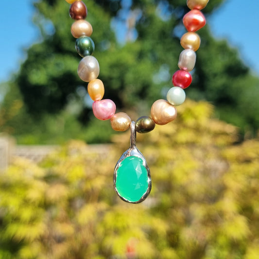 Chrysoprase and Multi Coloured Pearl Necklace
