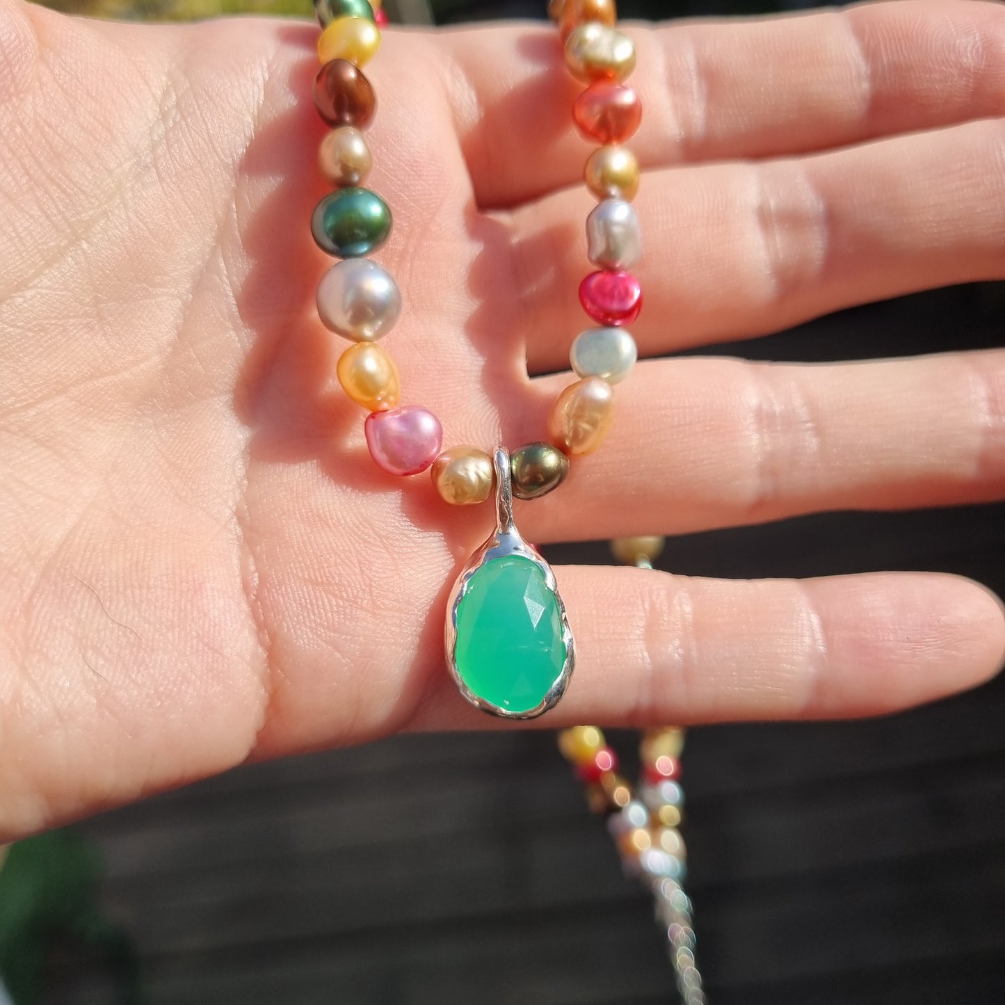 Chrysoprase and Multi Coloured Pearl Necklace