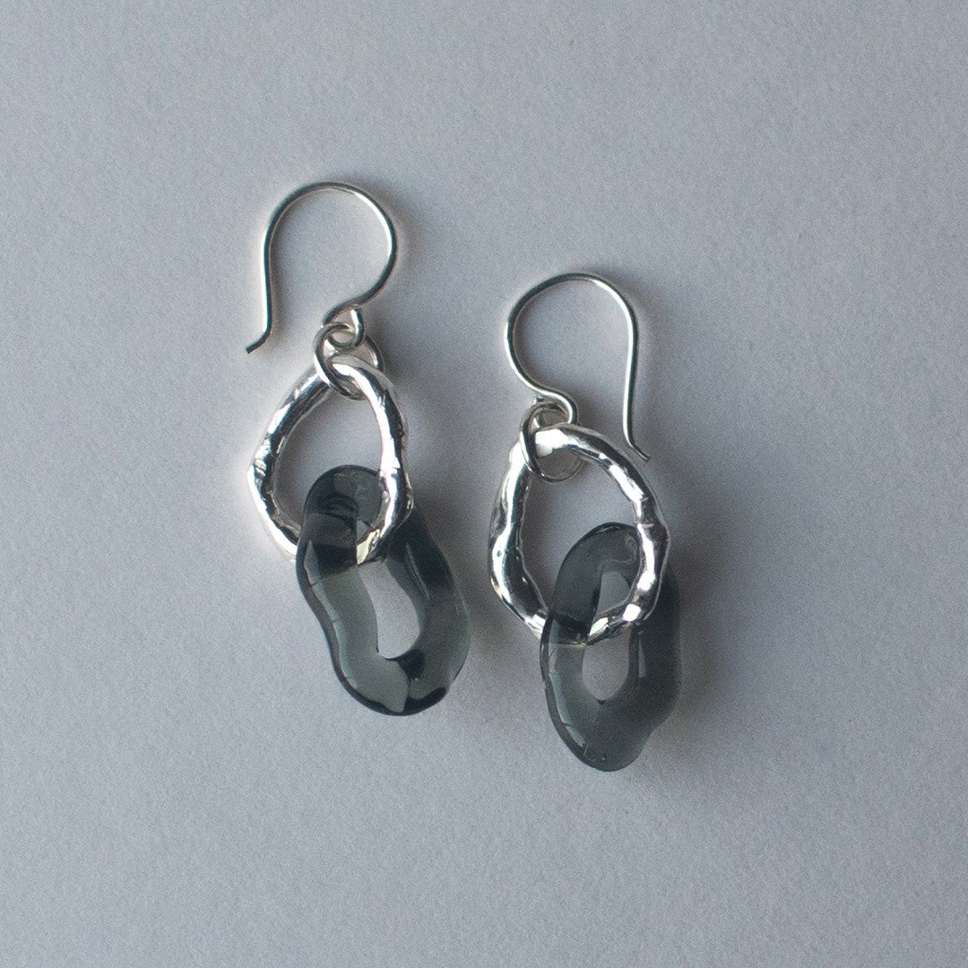 Transparent Black Glass and Sterling Silver Double Hoop Molten Earrings - JC X SIECES GLASS