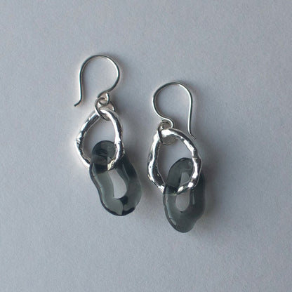 Transparent Black Glass and Sterling Silver Double Hoop Molten Earrings - JC X SIECES GLASS