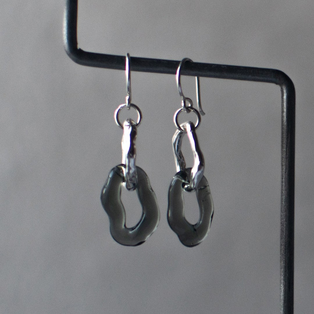 Transparent Black Glass and Sterling Silver Double Hoop Molten Earrings - JC X SIECES GLASS