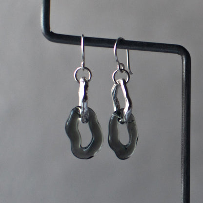 Transparent Black Glass and Sterling Silver Double Hoop Molten Earrings - JC X SIECES GLASS