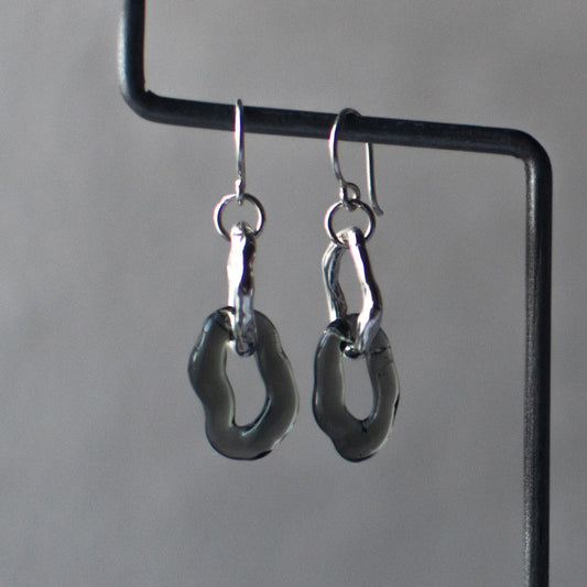 Transparent Black Glass and Sterling Silver Double Hoop Molten Earrings - JC X SIECES GLASS