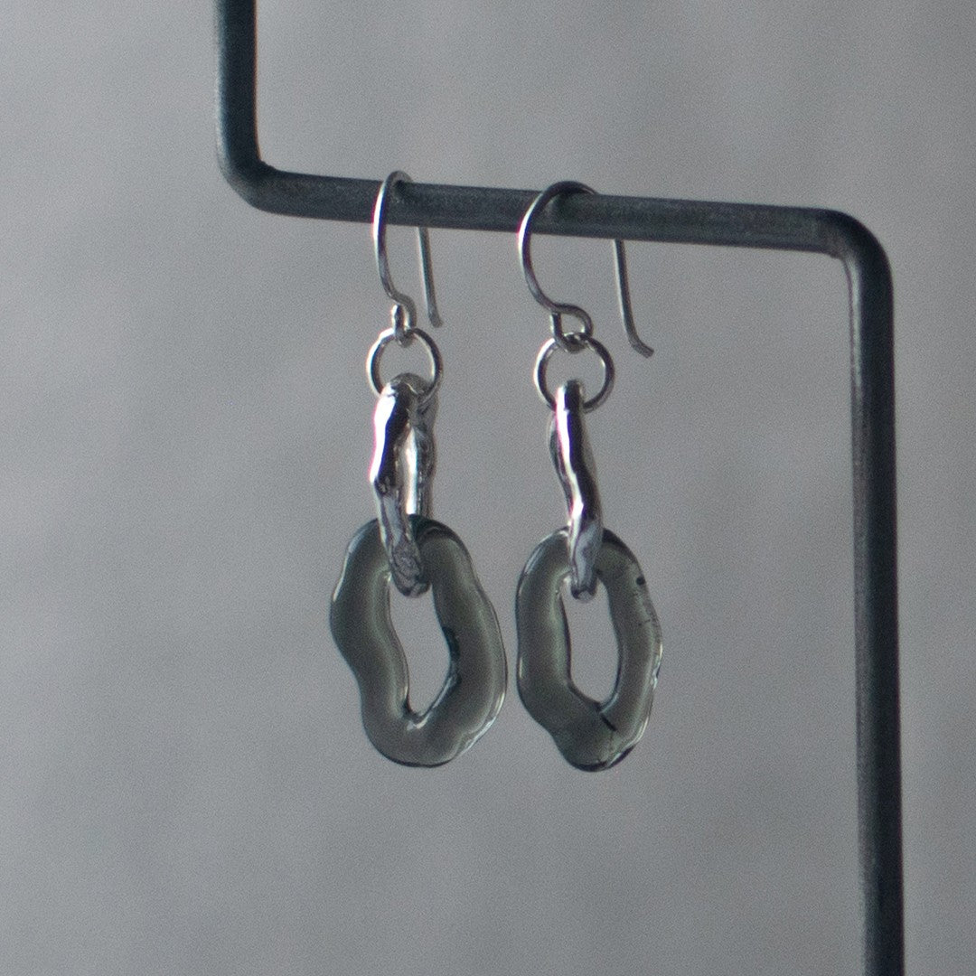 Transparent Black Glass and Sterling Silver Double Hoop Molten Earrings - JC X SIECES GLASS