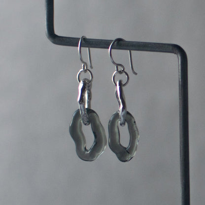 Transparent Black Glass and Sterling Silver Double Hoop Molten Earrings - JC X SIECES GLASS