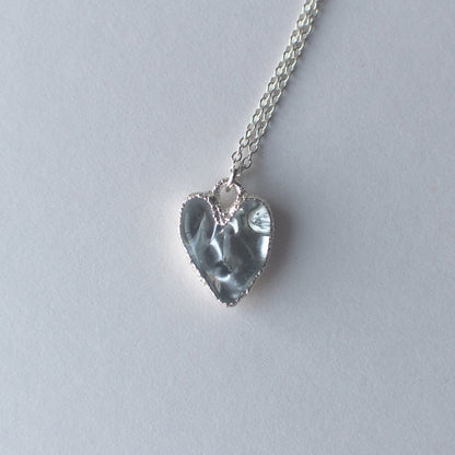 Clear Glass Heart Molten Sterling Silver Necklace - JC X SIECES GLASS