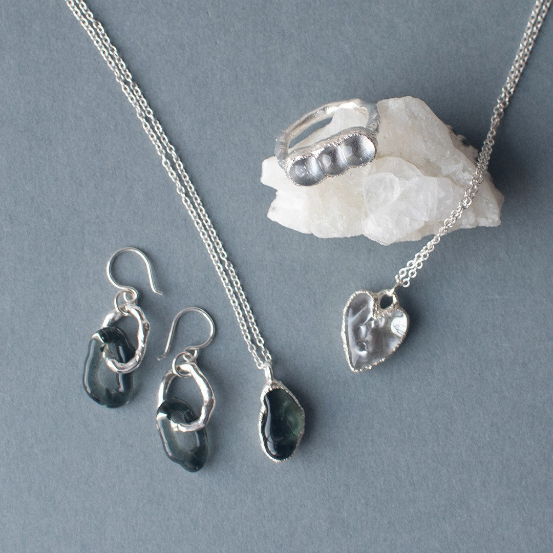 Transparent Black Glass Molten Sterling Silver Necklace - JC X SIECES GLASS