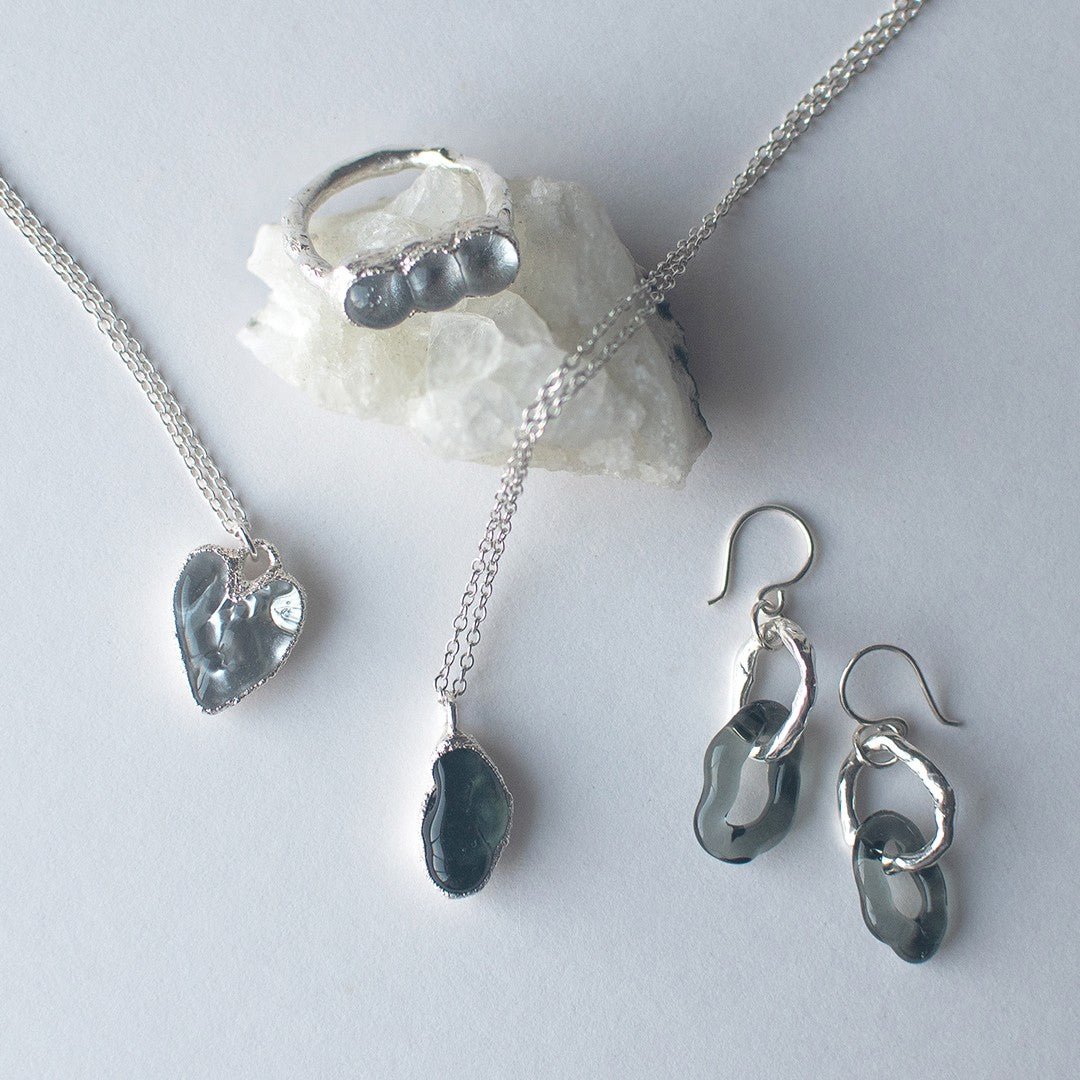 Clear Glass Heart Molten Sterling Silver Necklace - JC X SIECES GLASS