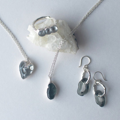 Clear Glass Heart Molten Sterling Silver Necklace - JC X SIECES GLASS