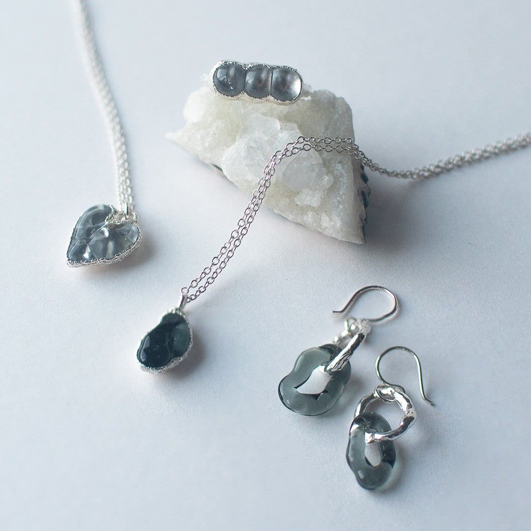 Transparent Black Glass and Sterling Silver Double Hoop Molten Earrings - JC X SIECES GLASS