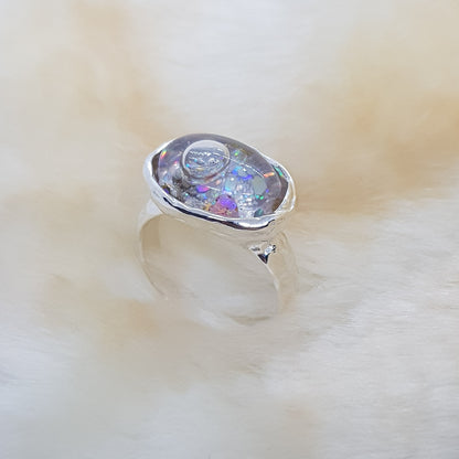 holographic glitter shaker sterling silver ring