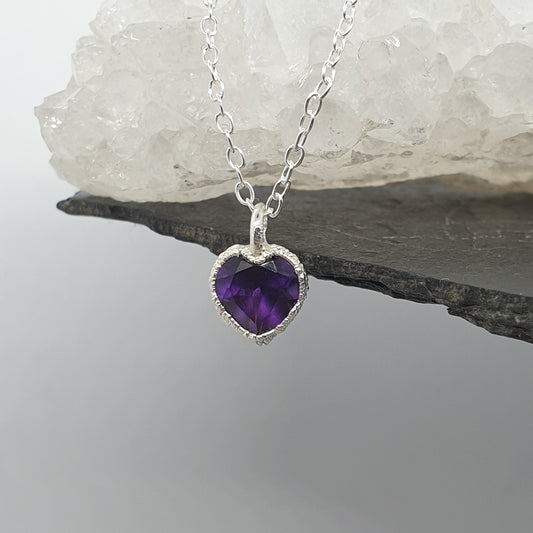 dark amethyst sterling silver heart necklace handmade by Jo Cooper in the UK