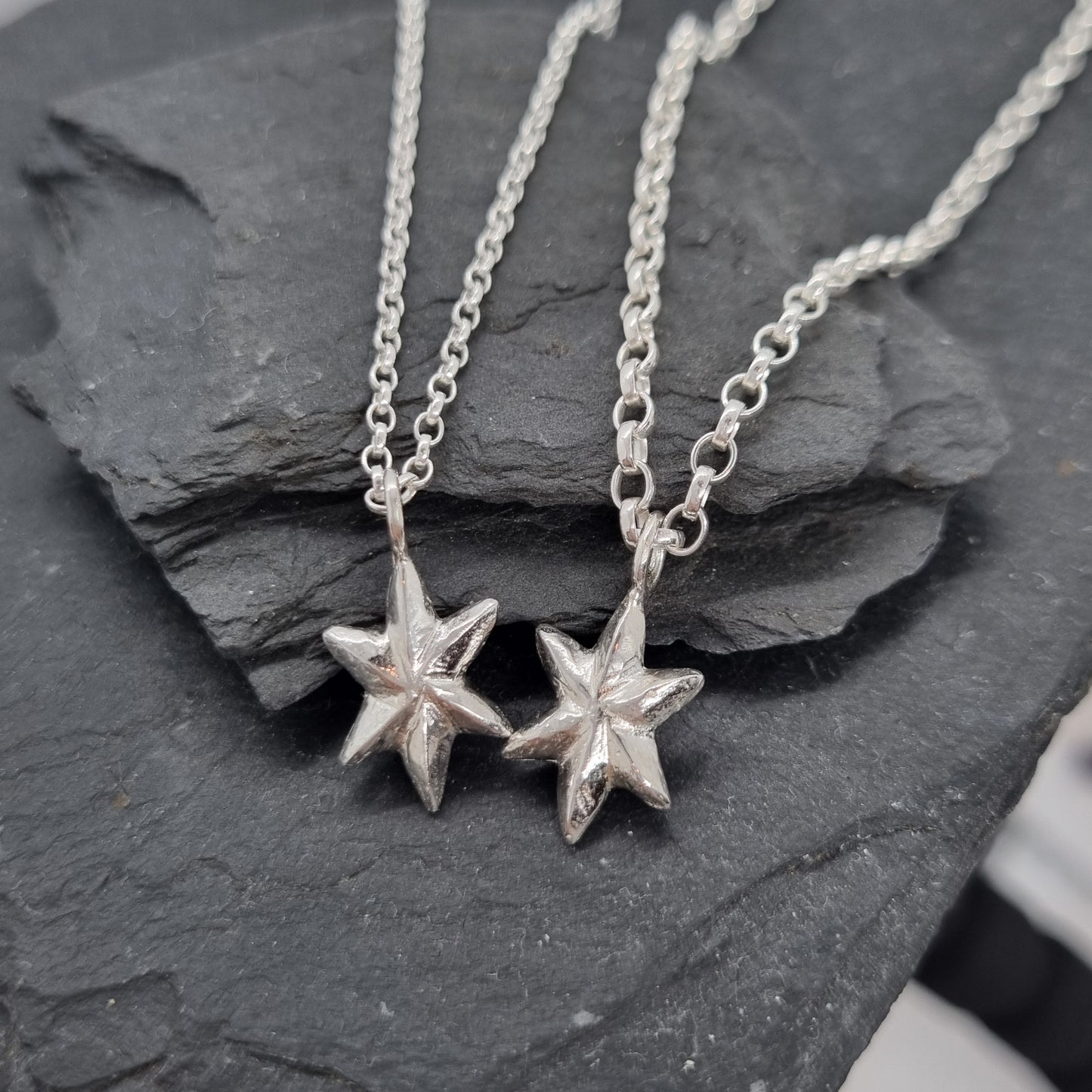 recycled sterling silver 3D facet star necklace hand carved and handmade in recycled sterling silver by Jo Cooper Jewellery