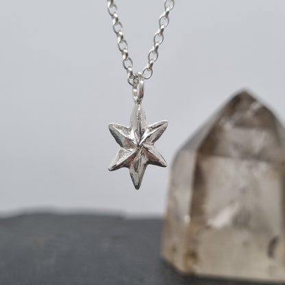 recycled sterling silver 3D facet star necklace hand carved and handmade in recycled sterling silver by Jo Cooper Jewellery