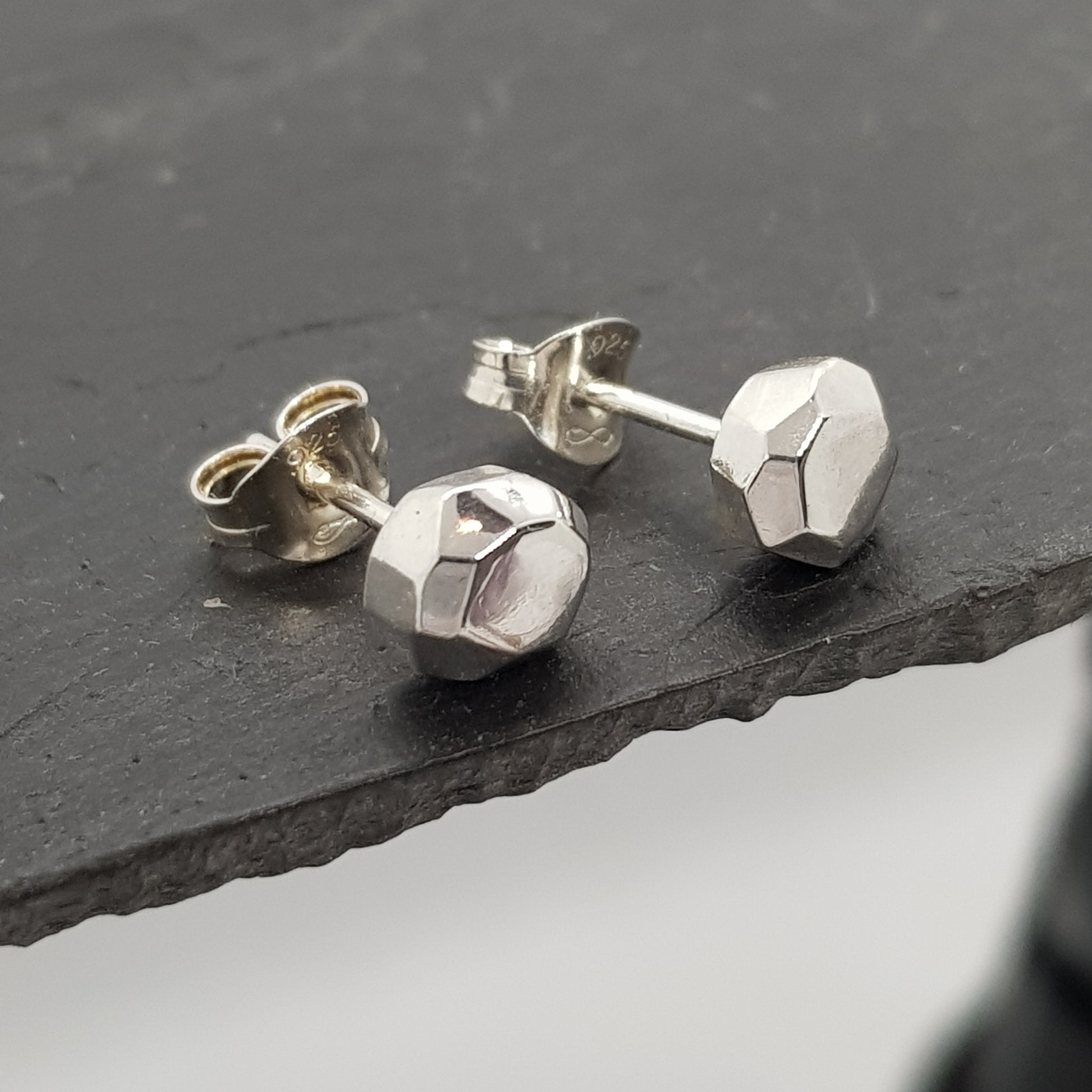 faceted sterling silver stud earrings