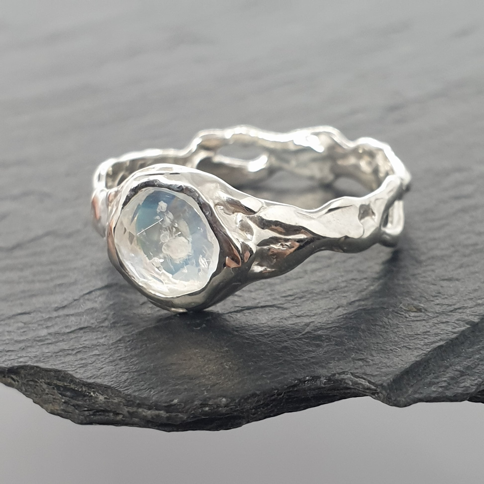 freeform molten moonstone sterling silver ring