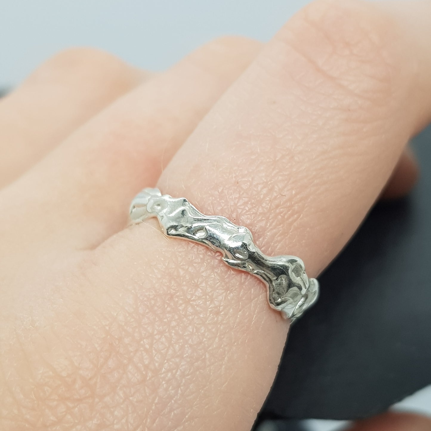 molten textured sterling silver ring