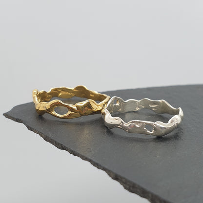 flat molten rings gold and silver