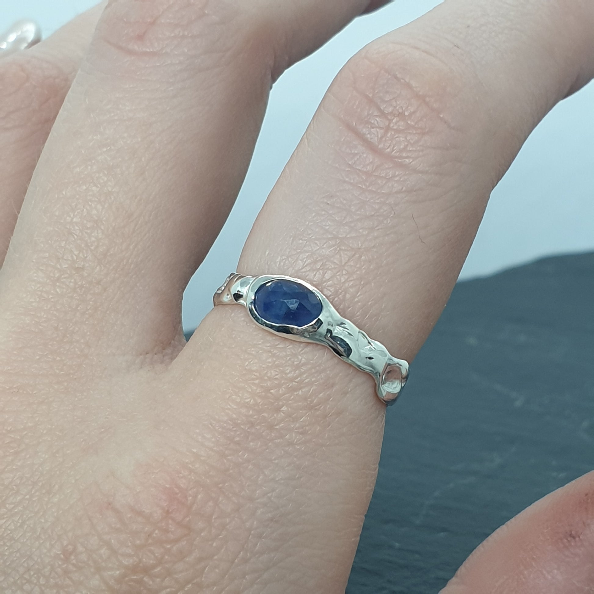 blue sapphire sterling silver ring perfect for September birthstone gift