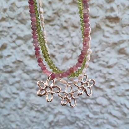 Molten Flower Pink Tourmaline Bead Necklace