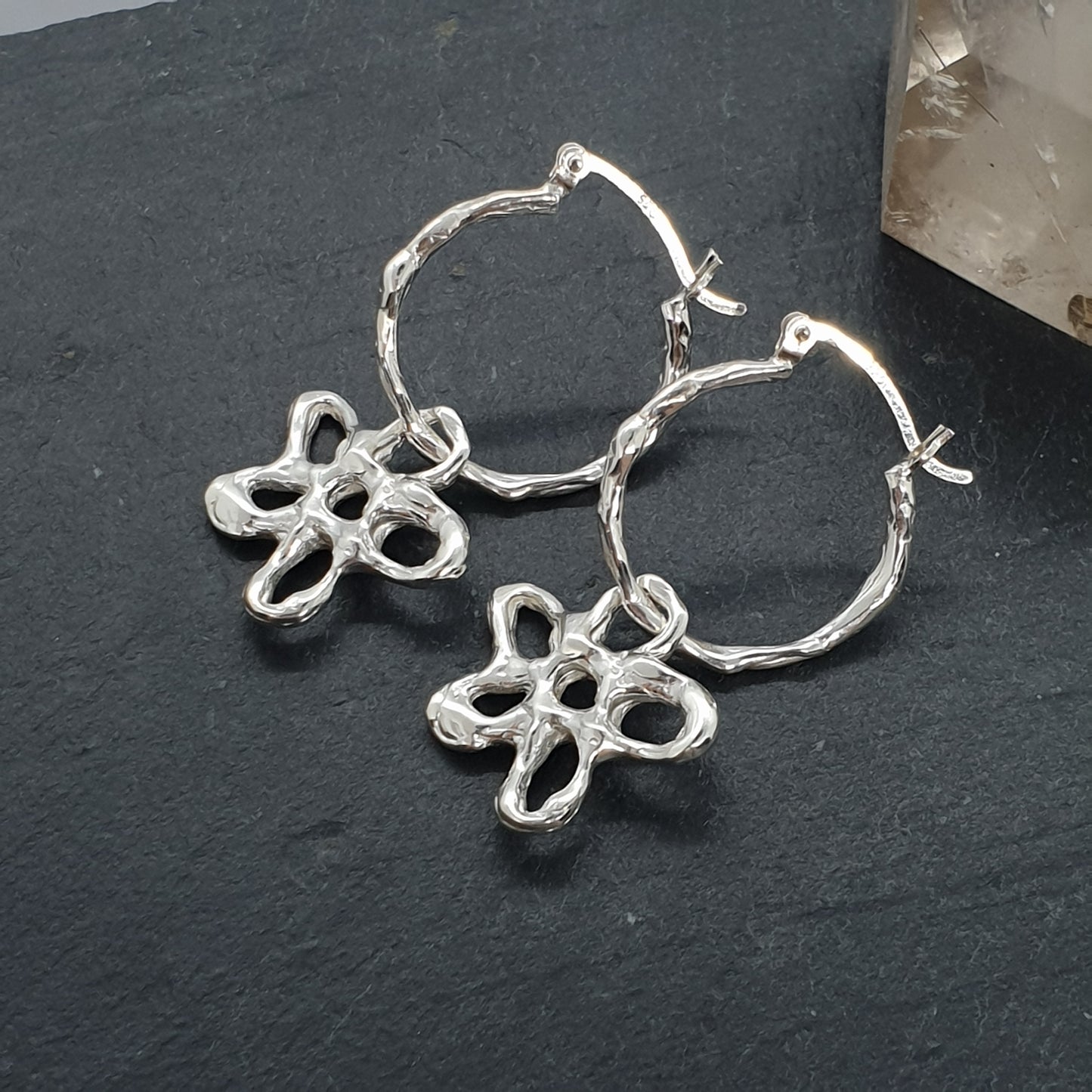 silver flower earrings