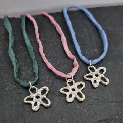 Silk Cord Silver Pendant Necklace
