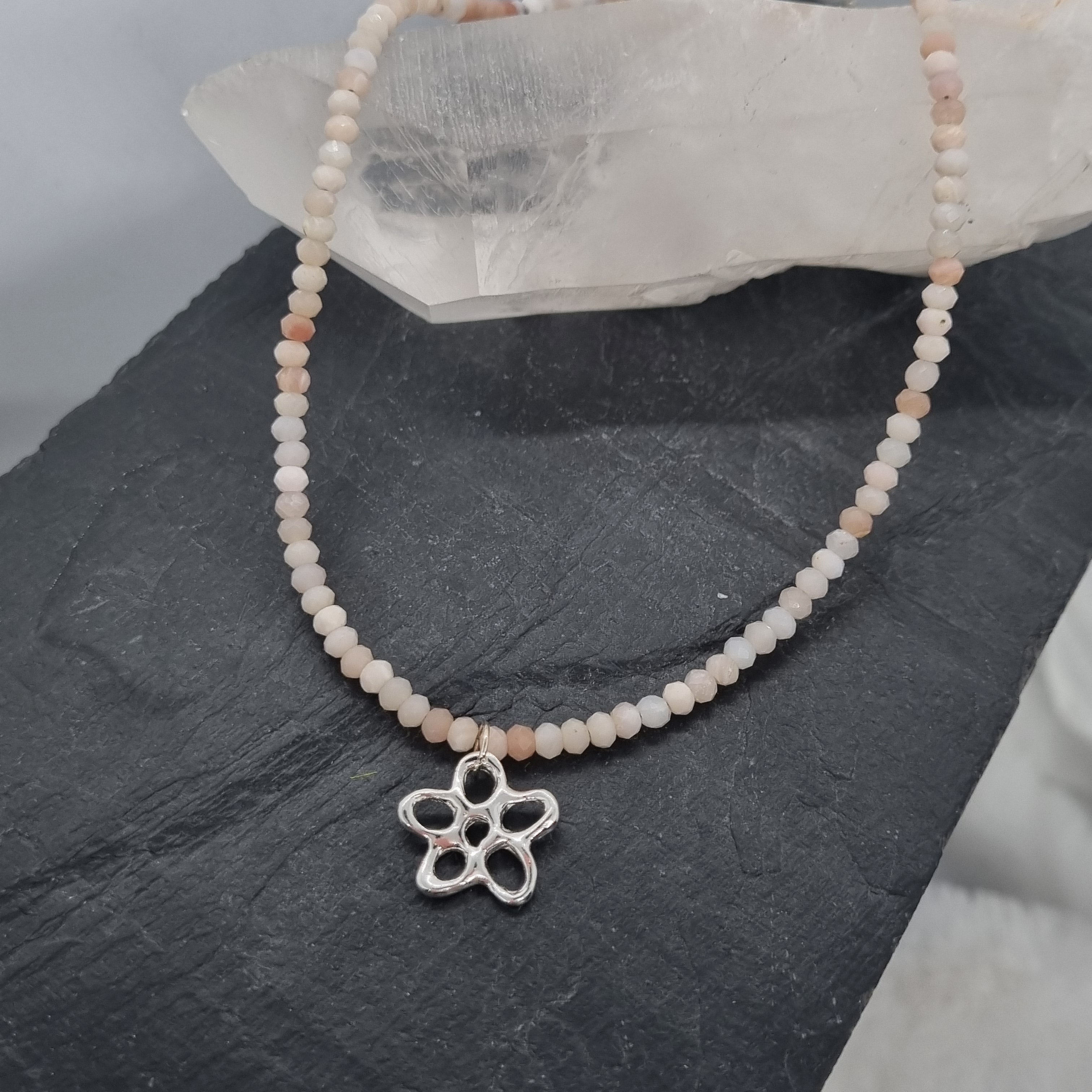 Multen Pink Molten Flower Pink Opal Bead Necklace by Jo Cooper Jewellery